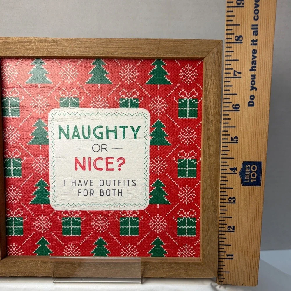 Naughty or Nice Christmas Wood Easel Frame Sign Red Green Holiday Decor C23837